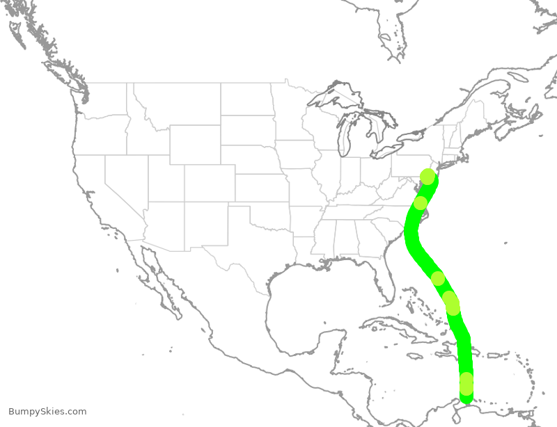Turbulence forecast map for AAL870, AUA to PHL