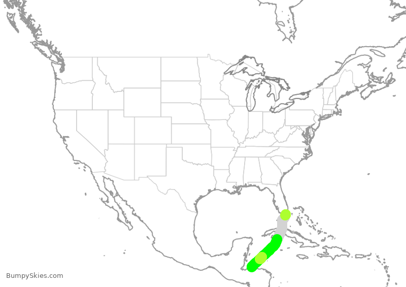 Turbulence forecast map for AAL871, MIA to HRO