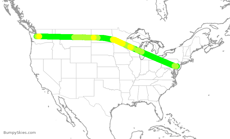 Turbulence forecast map for AAL872, SEA to PHL