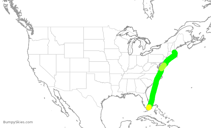 Turbulence forecast map for AAL873, BOS to MIA