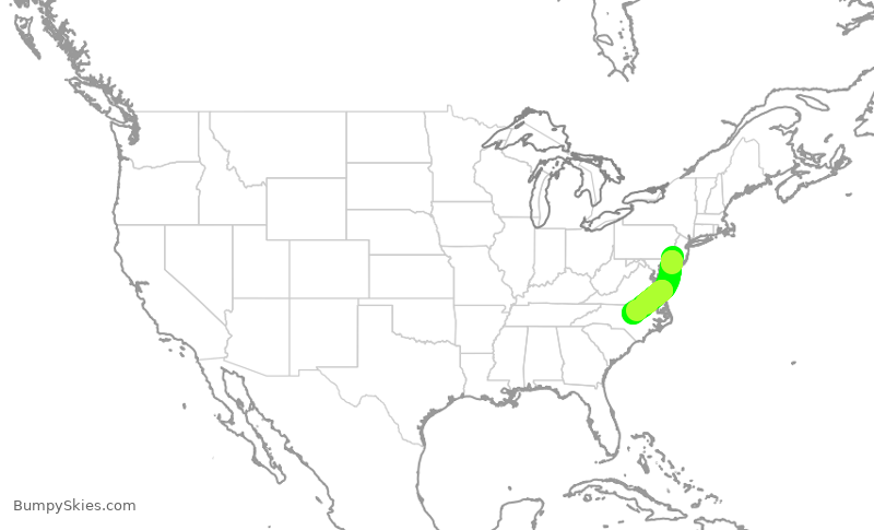 Turbulence forecast map for AAL873, PHL to RDU