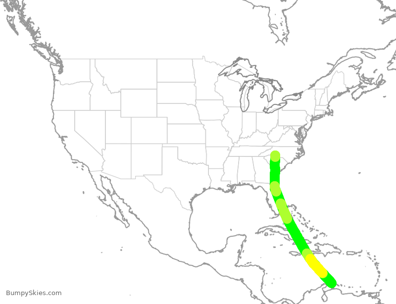 Turbulence forecast map for AAL874, CLT to NCA