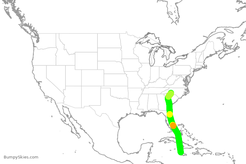 Turbulence forecast map for AAL875, MBJ to CLT