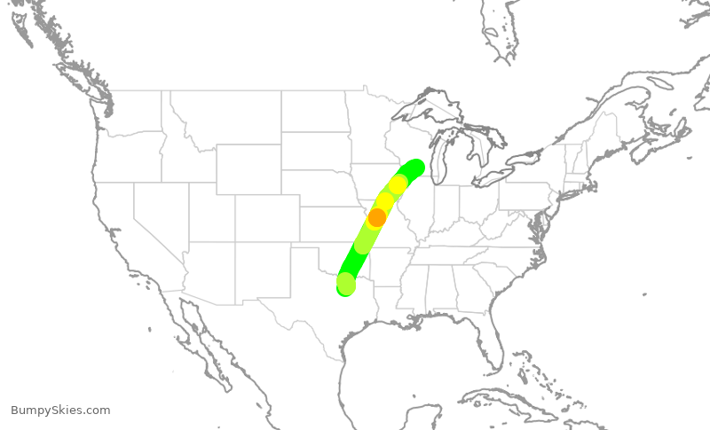 Turbulence forecast map for AAL876, DFW to MSN