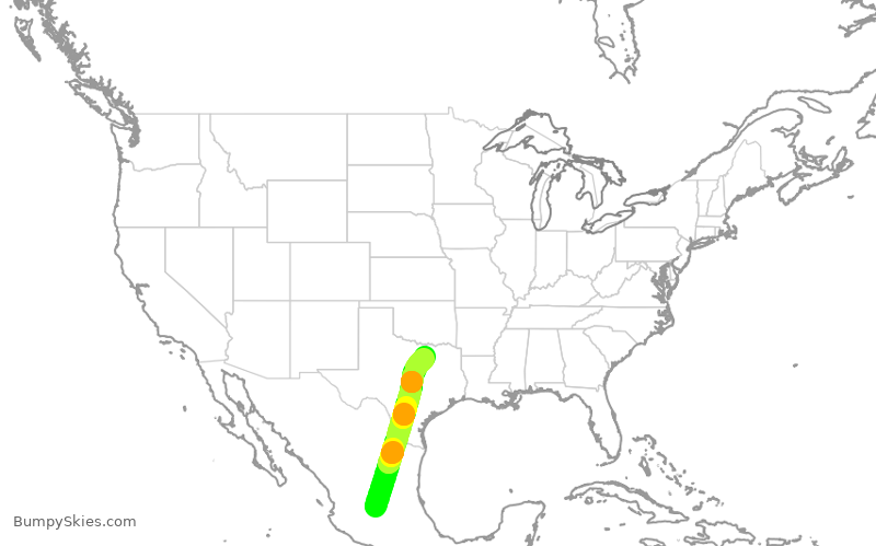 Turbulence forecast map for AAL877, MLO to DFW