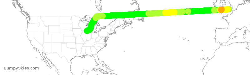 Turbulence forecast map for AAL87, GLL to ORD
