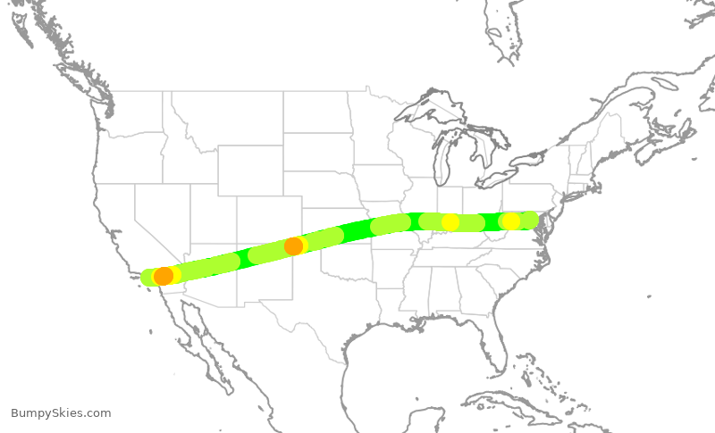 Turbulence forecast map for AAL880, DCA to LAX