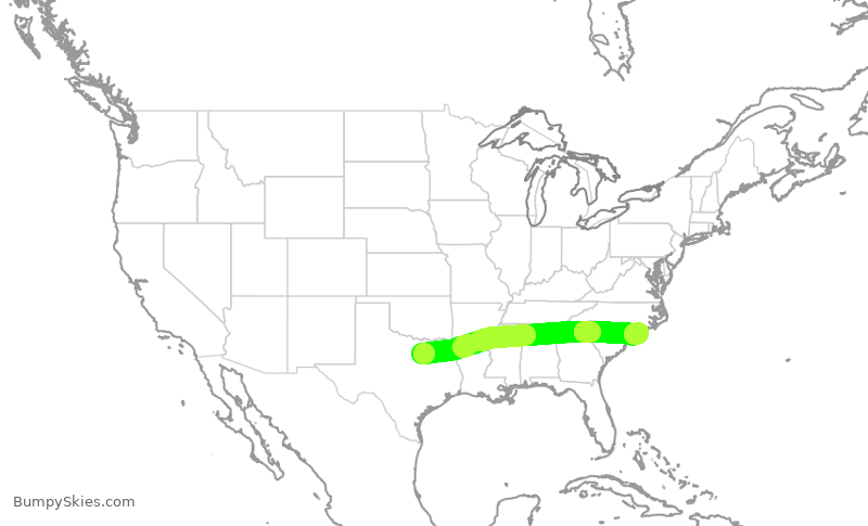 Turbulence forecast map for AAL880, DFW to ILM