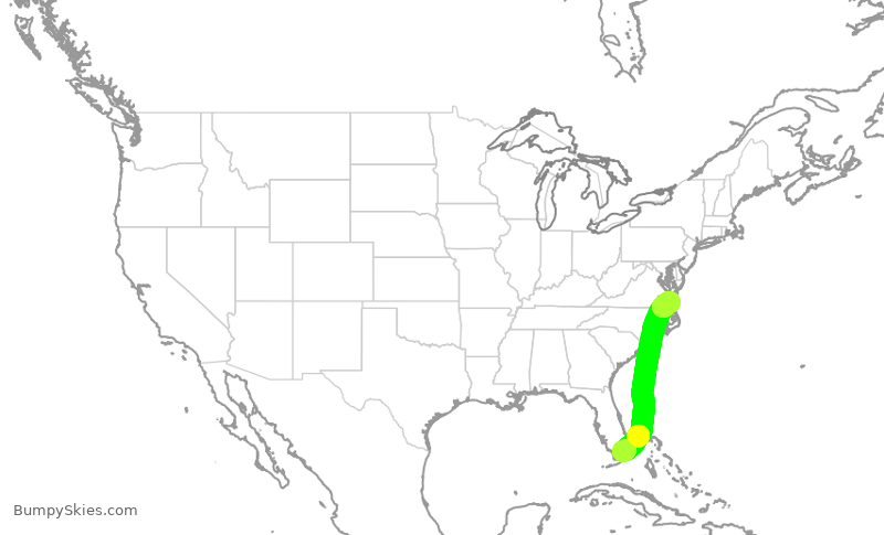 Turbulence forecast map for AAL880, MIA to ORF