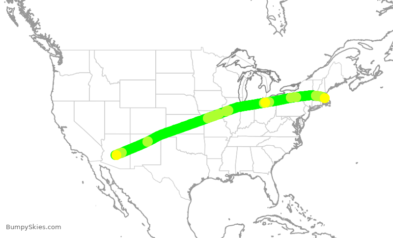 Turbulence forecast map for AAL880, PHX to BOS