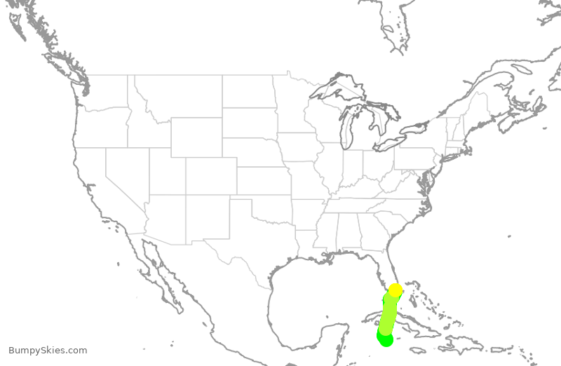 Turbulence forecast map for AAL881, MIA to GCM