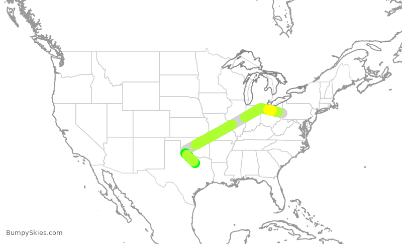 Turbulence forecast map for AAL882, PIT to DFW