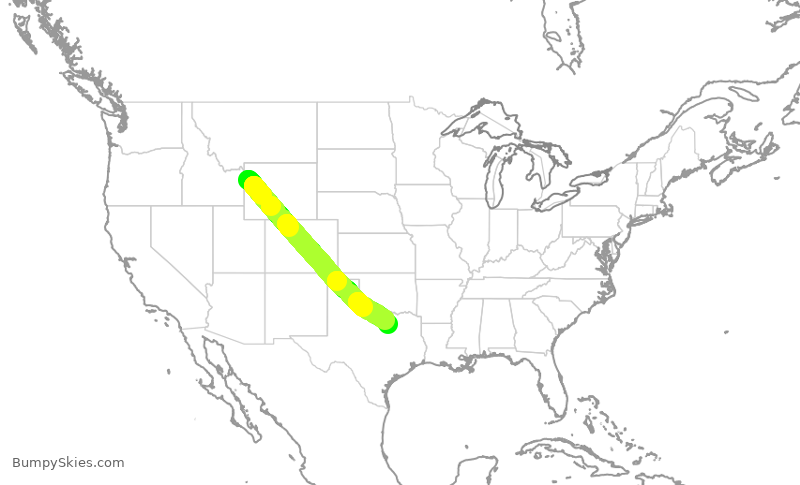 Turbulence forecast map for AAL883, JAC to DFW