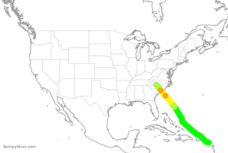 Turbulence forecast map for AAL885, CLT to SKB
