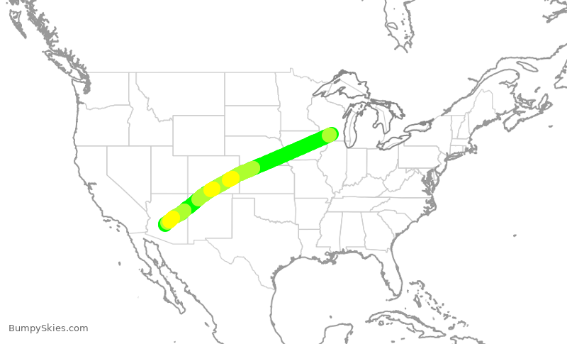 Turbulence forecast map for AAL888, MSN to PHX