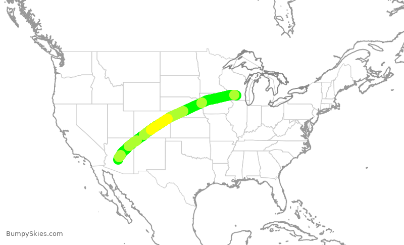 Turbulence forecast map for AAL888, PHX to MSN