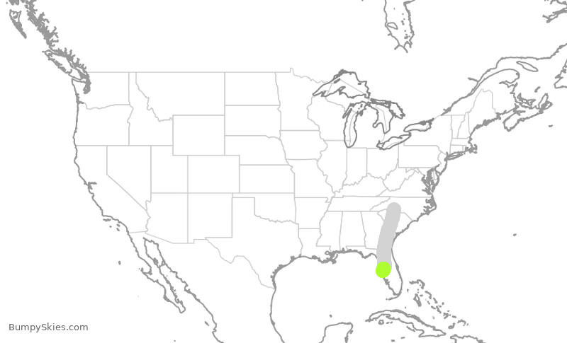 Turbulence forecast map for AAL889, CLT to TPA