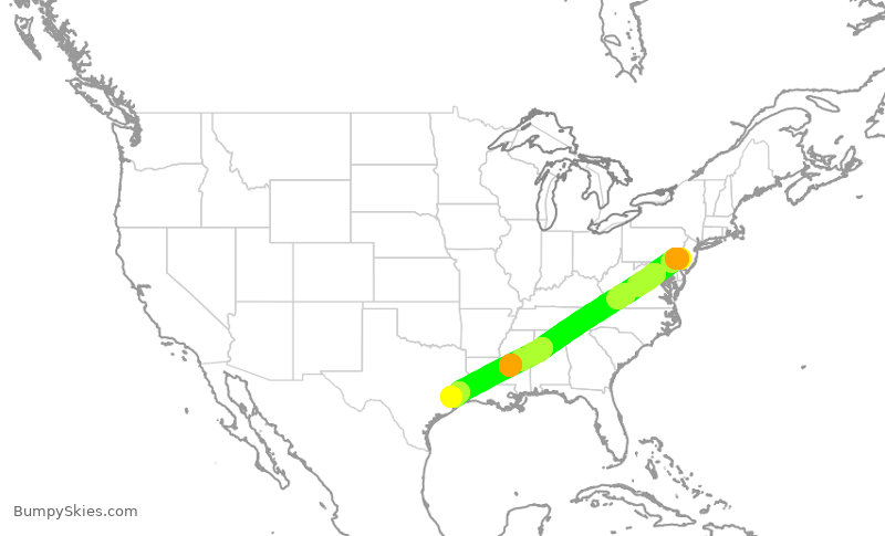 Turbulence forecast map for AAL889, PHL to IAH