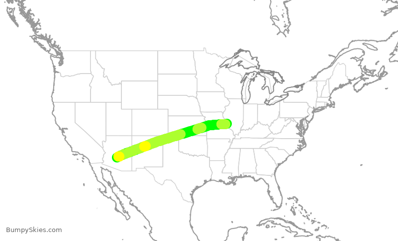 Turbulence forecast map for AAL890, PHX to STL