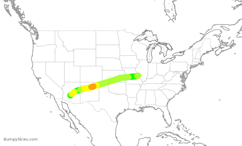 Turbulence forecast map for AAL890, STL to PHX