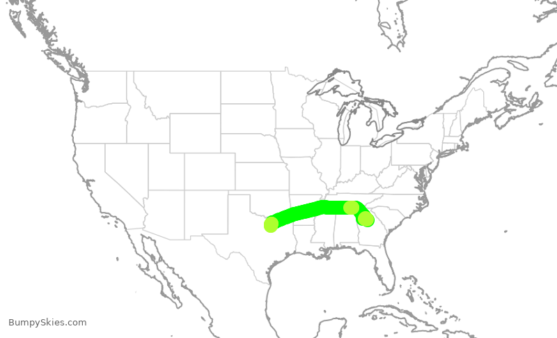 Turbulence forecast map for AAL891, ATL to DFW