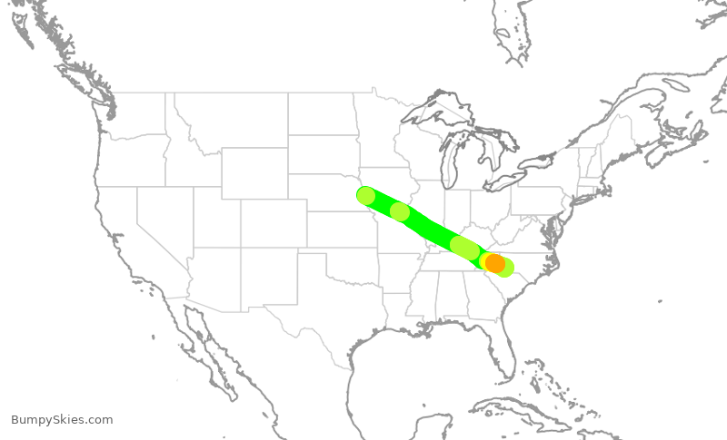 Turbulence forecast map for AAL891, OMA to CLT
