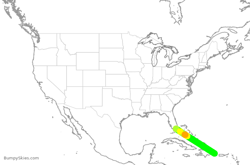 Turbulence forecast map for AAL891, PUJ to MIA