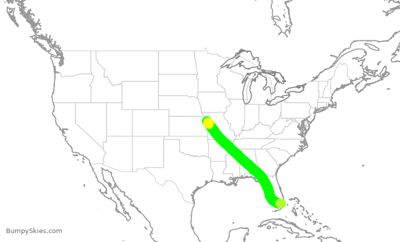 Turbulence forecast map for AAL892, MCI to MIA