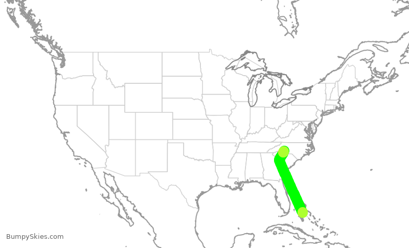 Turbulence forecast map for AAL893, NAS to CLT