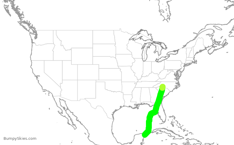 Turbulence forecast map for AAL895, CLT to MUN