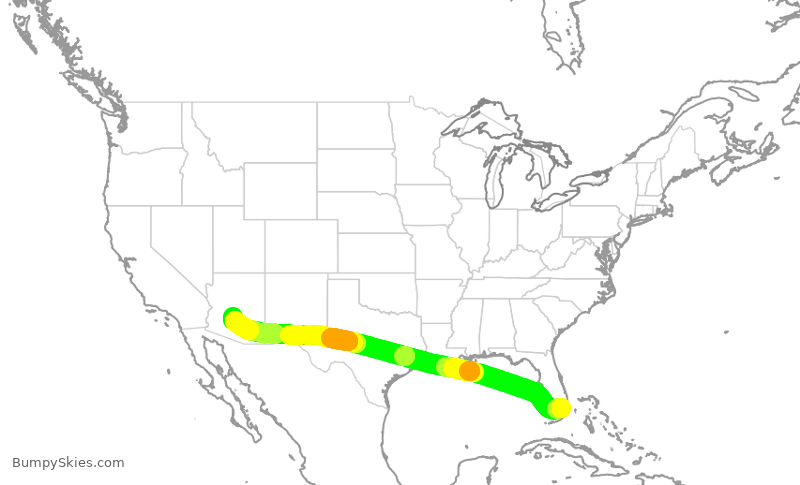 Turbulence forecast map for AAL896, MIA to PHX