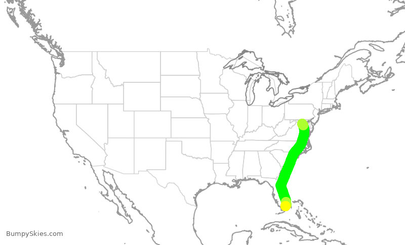 Turbulence forecast map for AAL897, DCA to MIA