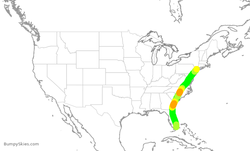 Turbulence forecast map for AAL897, MIA to LGA