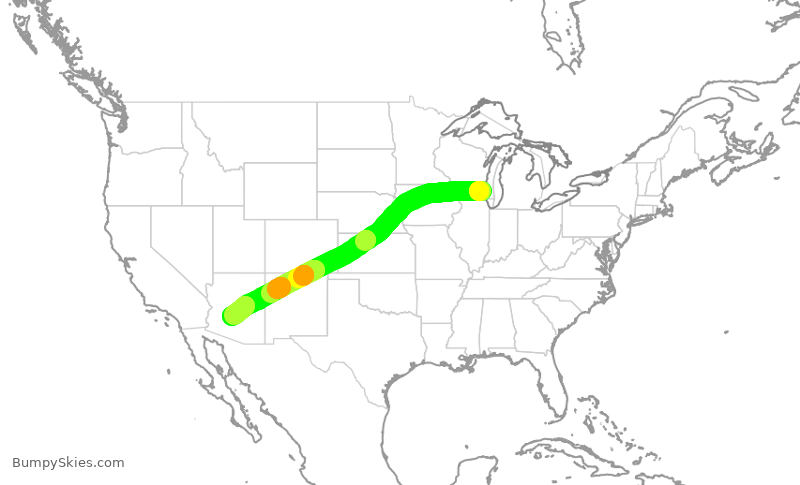 Turbulence forecast map for AAL899, MKE to PHX