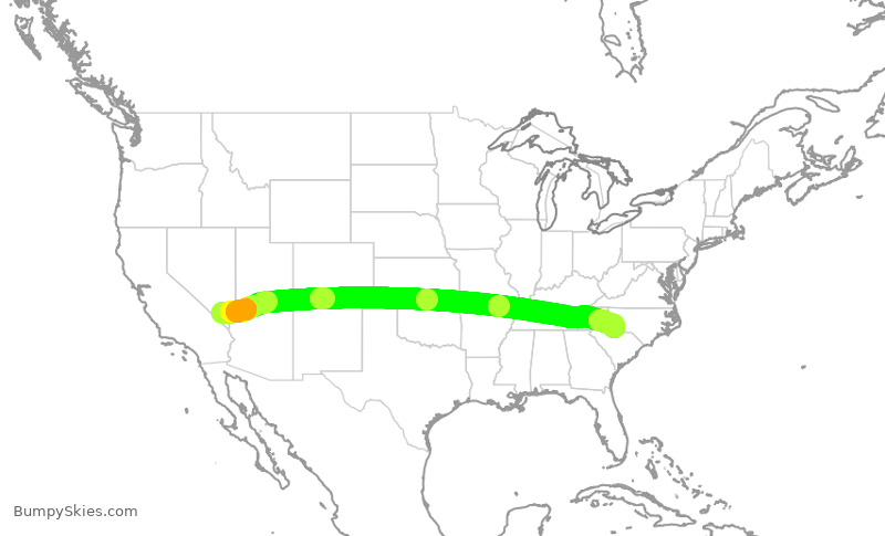 Turbulence forecast map for AAL8, LAS to CLT