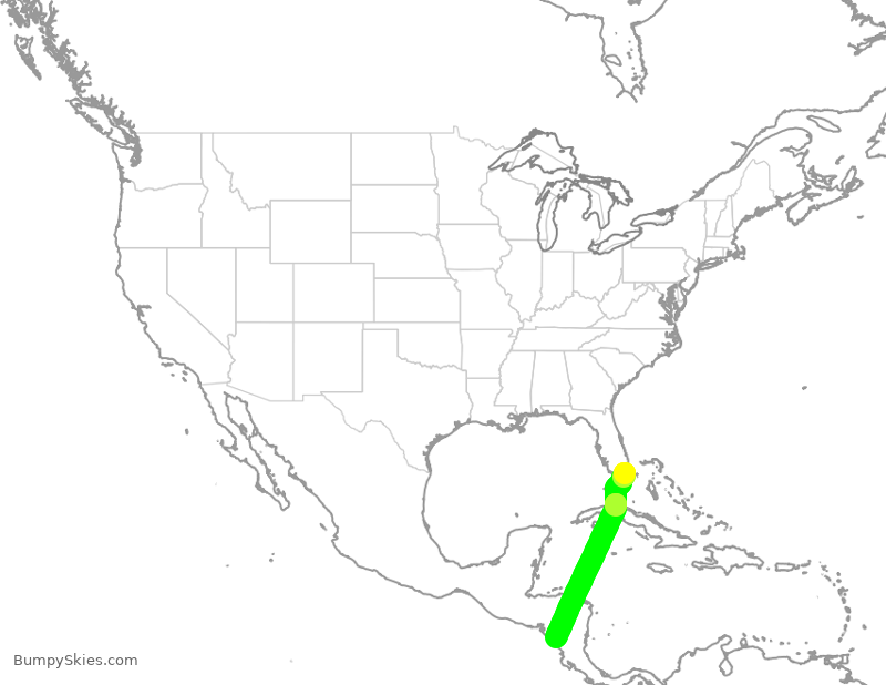 Turbulence forecast map for AAL901, MIA to MGA
