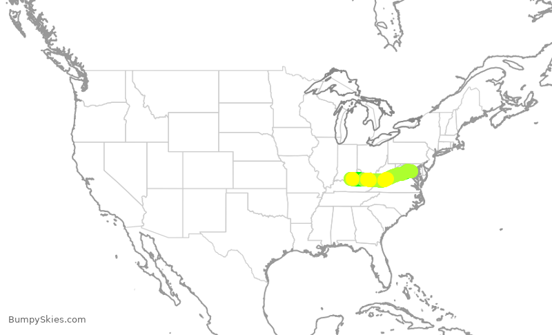 Turbulence forecast map for AAL902, SDF to DCA