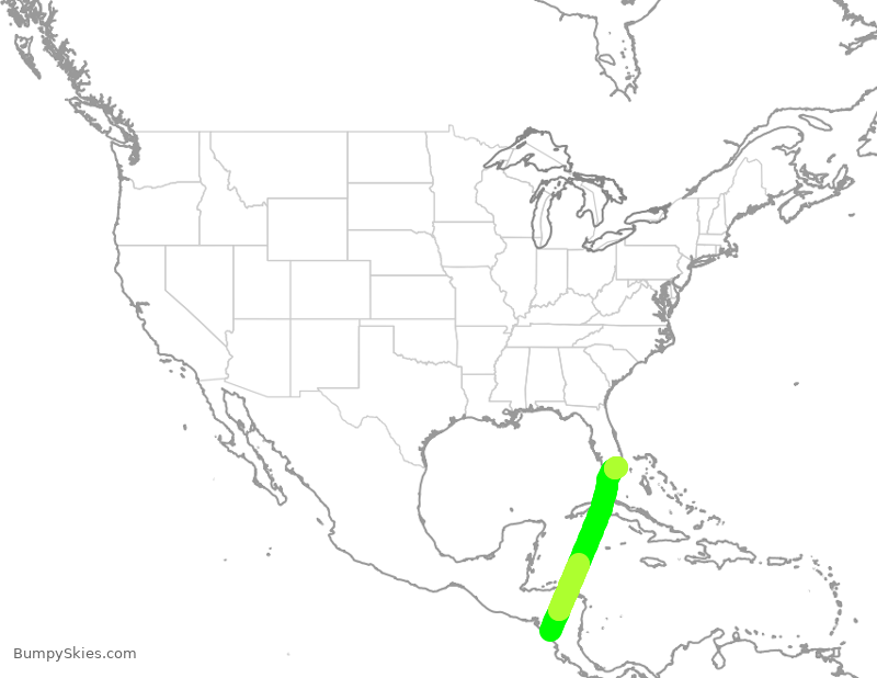 Turbulence forecast map for AAL902, MGA to MIA