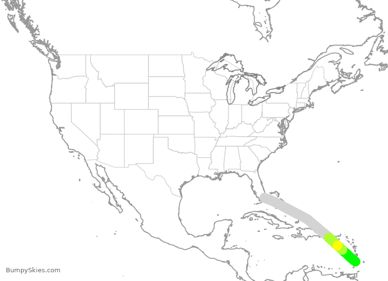 Turbulence forecast map for AAL909, MIA to SVD