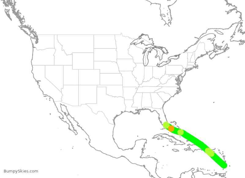 Turbulence forecast map for AAL909, SVD to MIA