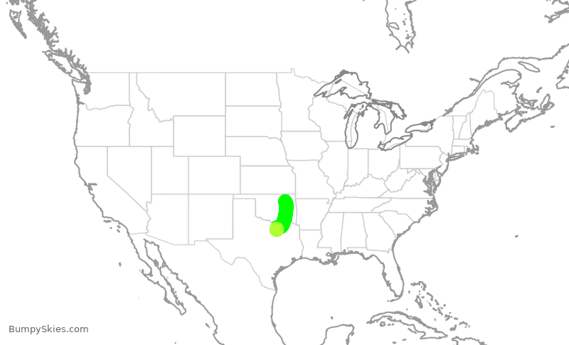 Turbulence forecast map for AAL90, TUL to DFW