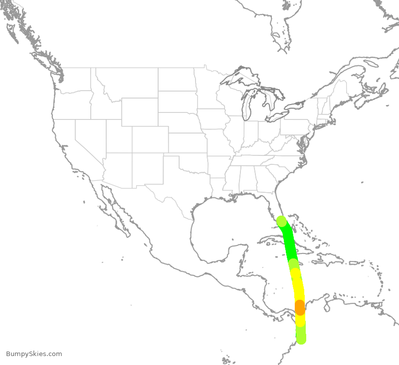 Turbulence forecast map for AAL919, MIA to KCL