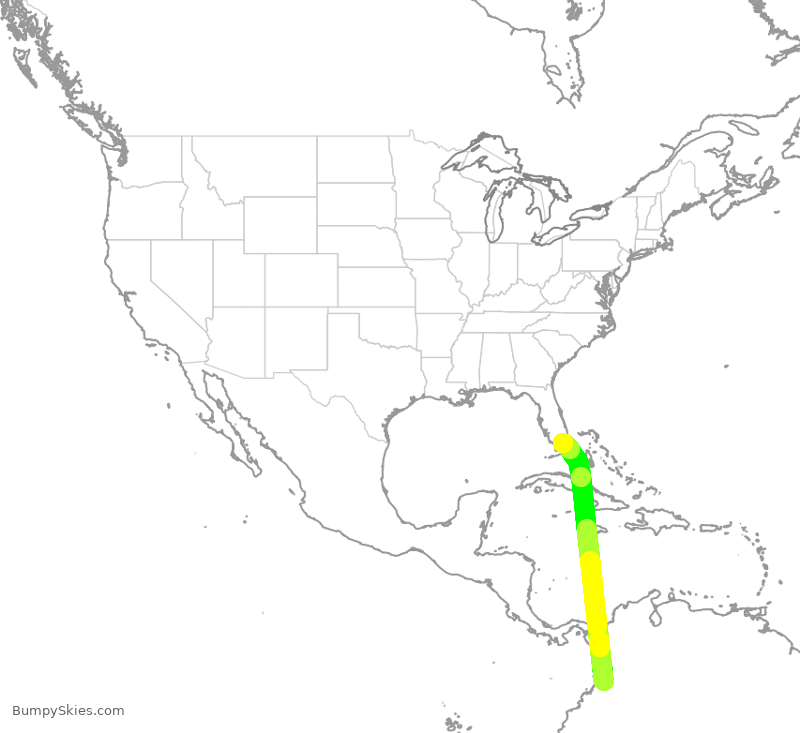 Turbulence forecast map for AAL920, KCL to MIA