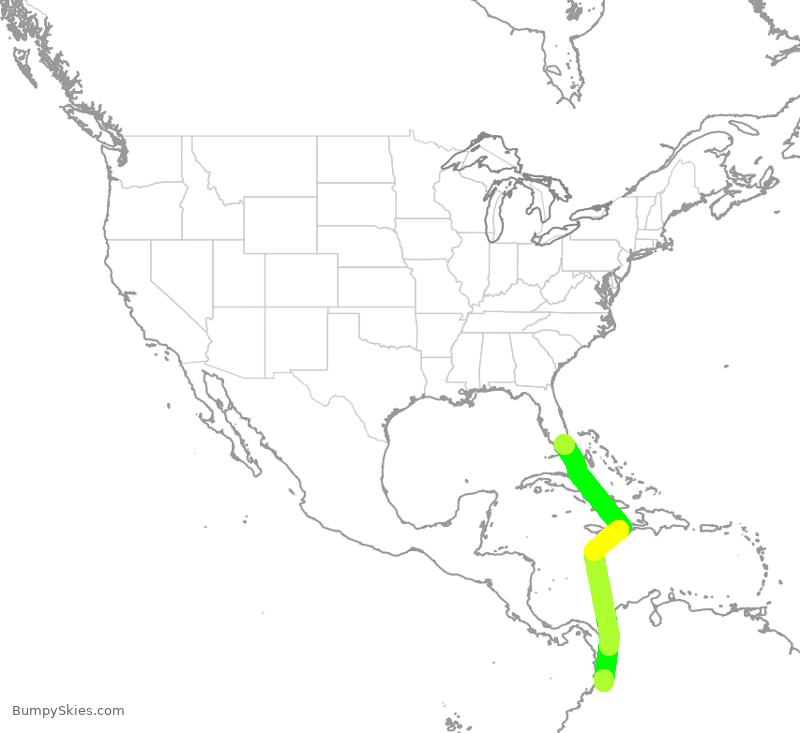 Turbulence forecast map for AAL921, MIA to CLO