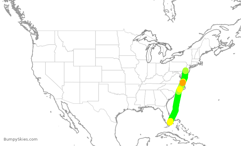 Turbulence forecast map for AAL922, MIA to PHL