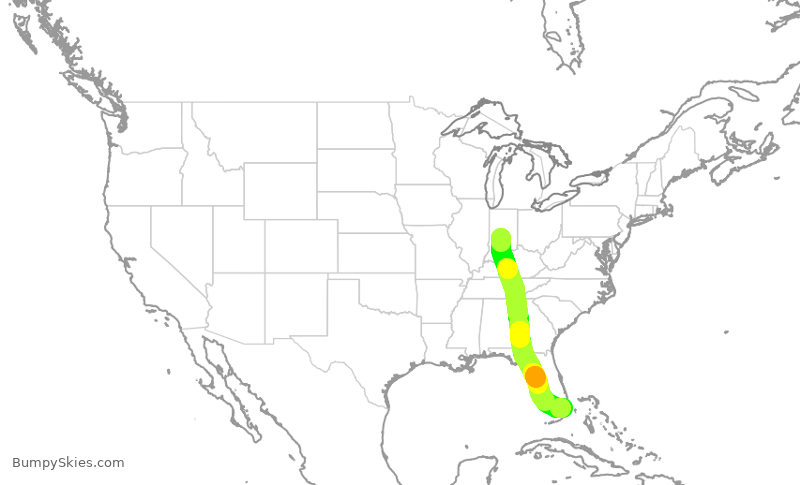 Turbulence forecast map for AAL926, IND to MIA