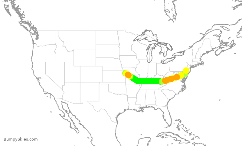 Turbulence forecast map for AAL926, MCI to PHL