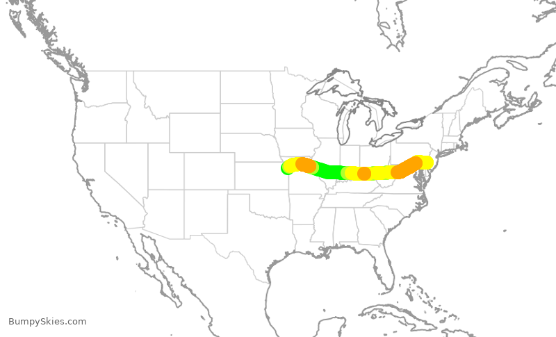 Turbulence forecast map for AAL926, PHL to MCI
