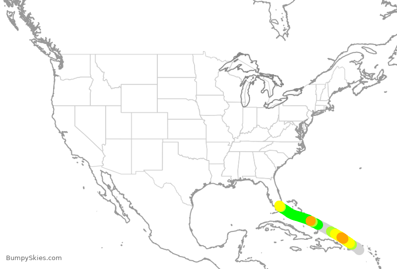 Turbulence forecast map for AAL926, STX to MIA