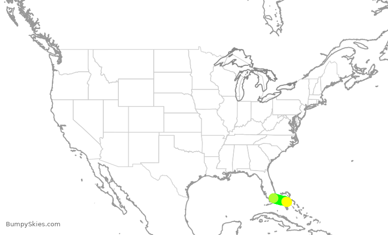 Turbulence forecast map for AAL927, MIA to NAS
